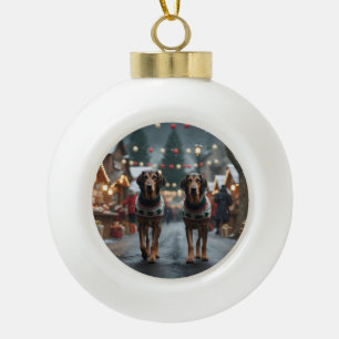 Wolfhound Dogs Christmas Snow Holiday Ceramic Ball Christmas Ornament