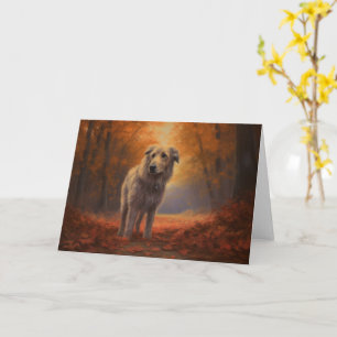 Wolfhound in Autumn Leaves Fall Inspire  Card