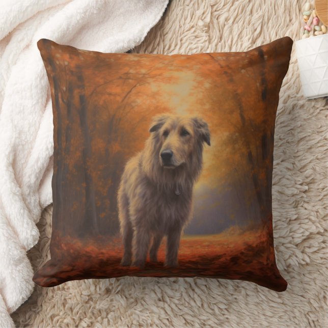 Wolfhound in Autumn Leaves Fall Inspire  Cushion (Blanket)