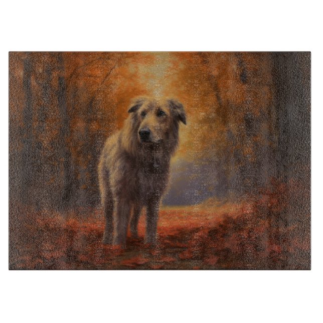 Wolfhound in Autumn Leaves Fall Inspire  Cutting Board (Front)