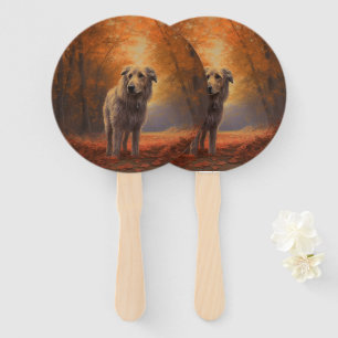 Wolfhound in Autumn Leaves Fall Inspire  Hand Fan
