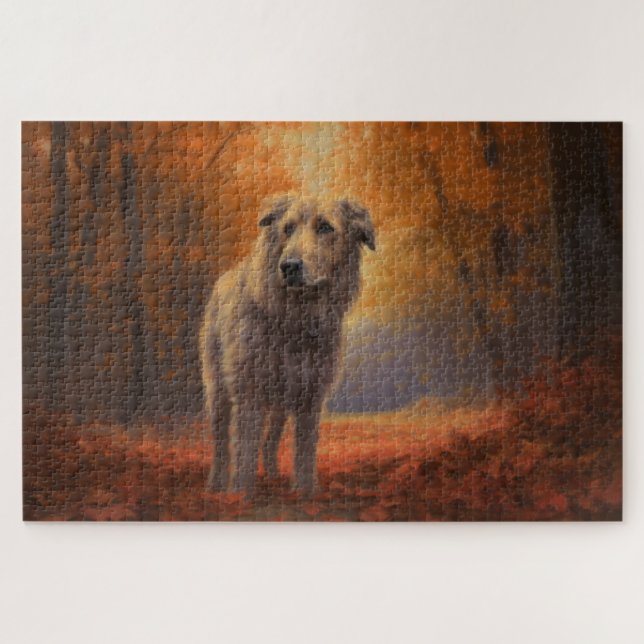 Wolfhound in Autumn Leaves Fall Inspire  Jigsaw Puzzle (Horizontal)