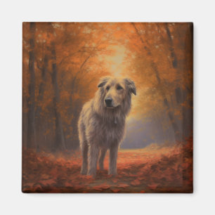 Wolfhound in Autumn Leaves Fall Inspire Magnet