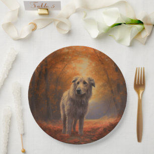 Wolfhound in Autumn Leaves Fall Inspire  Paper Plate