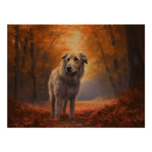 Wolfhound in Autumn Leaves Fall Inspire Poster