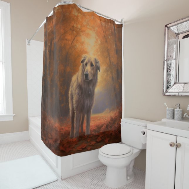 Wolfhound in Autumn Leaves Fall Inspire  Shower Curtain (In Situ)