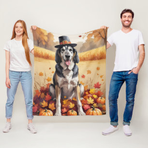 Wolfhound In Autumn Leaves Thanksgiving Art Fleece Blanket