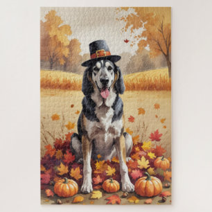 Wolfhound In Autumn Leaves Thanksgiving Art Jigsaw Puzzle