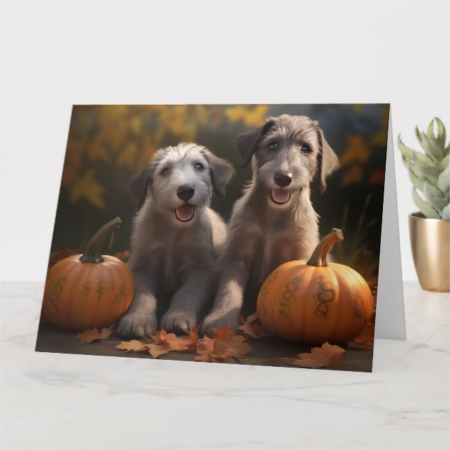 Wolfhound  Puppy Autumn Delight Pumpkin Card (Small Plant)