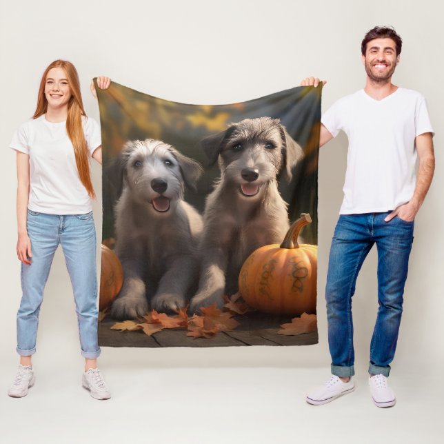 Wolfhound  Puppy Autumn Delight Pumpkin Fleece Blanket (In Situ)