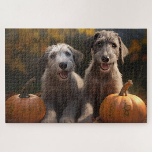 Wolfhound Puppy Autumn Delight Pumpkin Jigsaw Puzzle