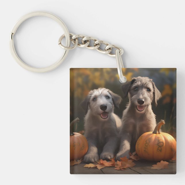 Wolfhound  Puppy Autumn Delight Pumpkin Key Ring (Front)
