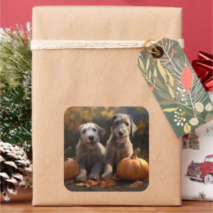 Wolfhound  Puppy Autumn Delight Pumpkin Square Sticker