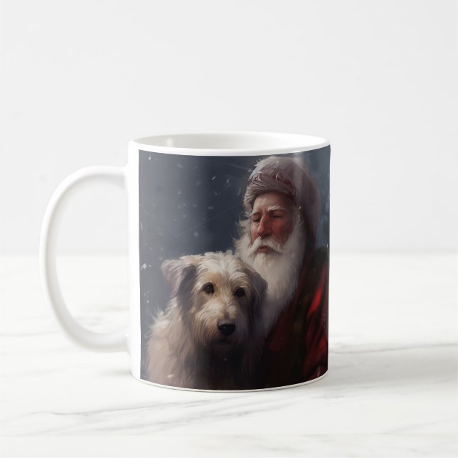 Wolfhound With Santa Claus Festive Christmas Coffee Mug (Left)