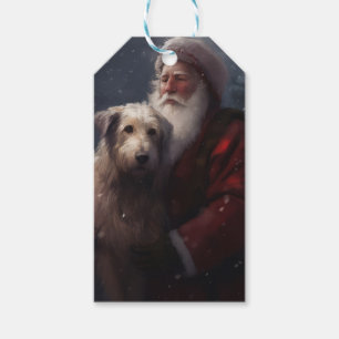 Wolfhound With Santa Claus Festive Christmas Gift Tags