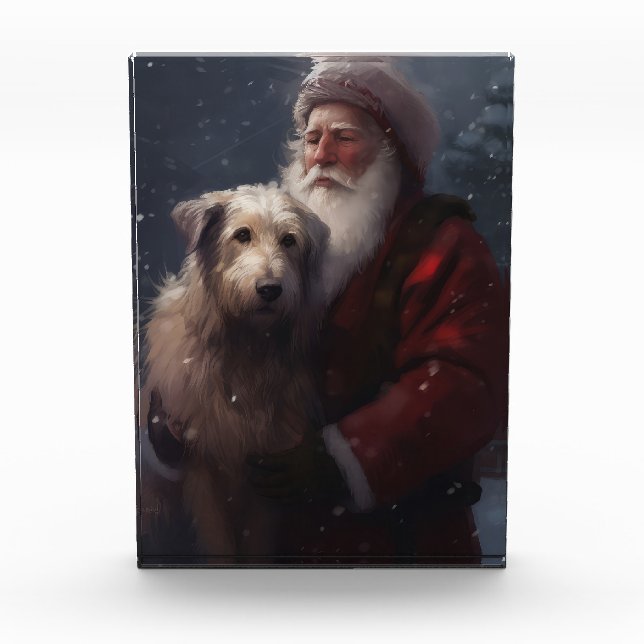 Wolfhound With Santa Claus Festive Christmas Photo Block (Front)