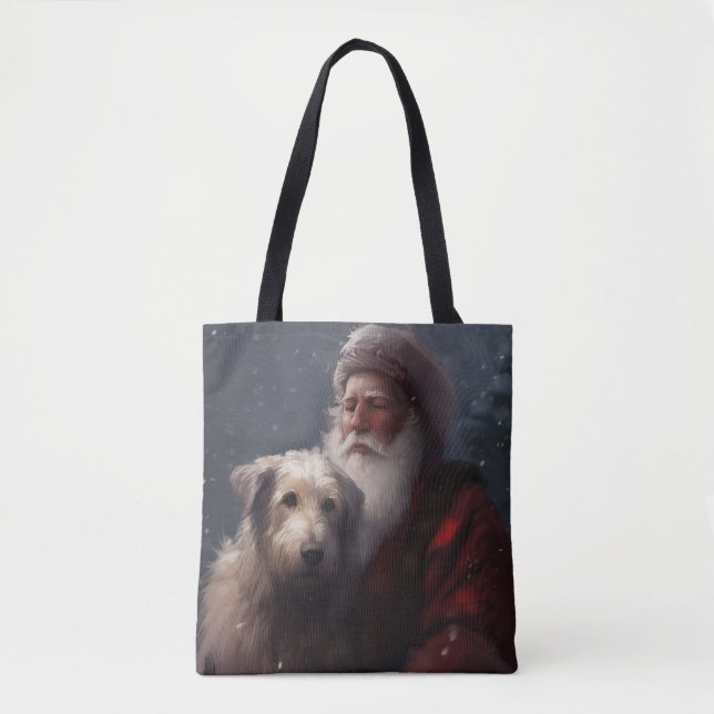 Wolfhound With Santa Claus Festive Christmas Tote Bag (Front)