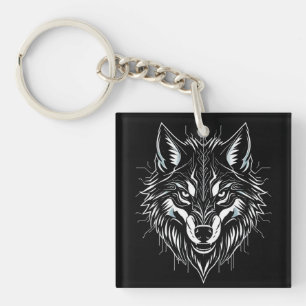 Wolf's head art key ring