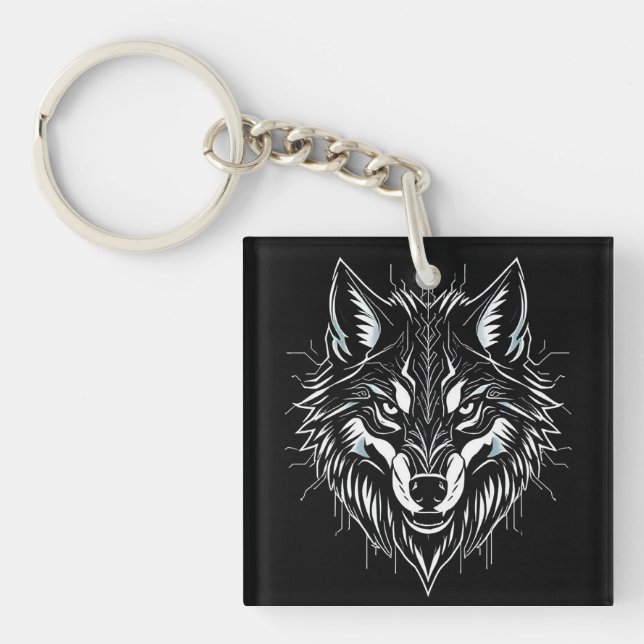 Wolf's head art key ring (Front)