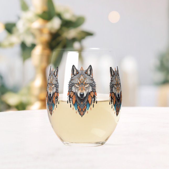 wolf'sYellowstone National Park Wolf Mountains Stemless Wine Glass (Insitu (Wedding))