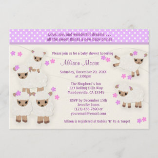 Wolly Sheeps LAMB Baby Shower invitation lavender