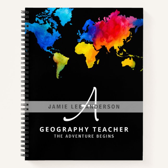 Wolrd Map GEOGRAPHY TEACHER Monogram Journal (Front)