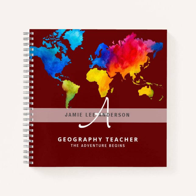 Wolrd Map GEOGRAPHY TEACHER Monogram Journal (Front)
