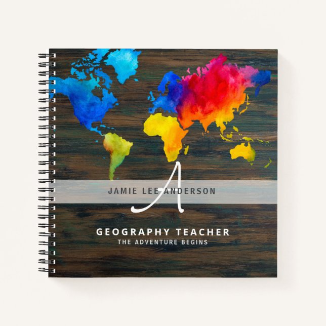 Wolrd Map GEOGRAPHY TEACHER Monogram Journal (Front)