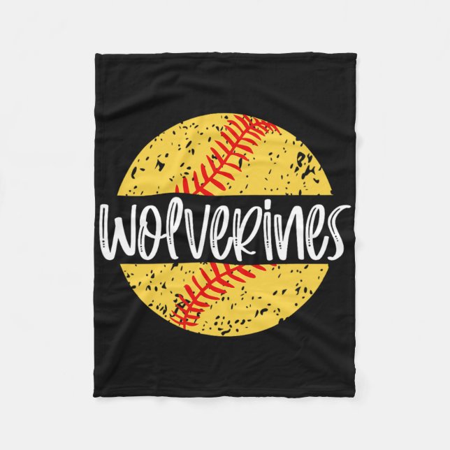 Wolverines Softll Team Mascot School Spirit Game D Fleece Blanket (Front)