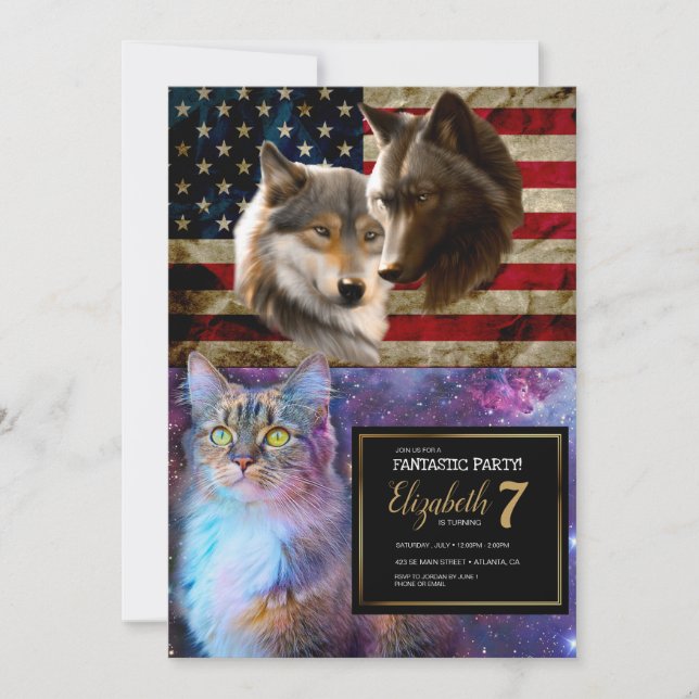 Wolves  American Flag Invitation (Front)