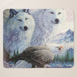 Wolves and Bald Eagle Sherpa Blanket