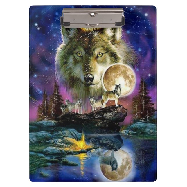Wolves and Full Moon Clipboard (Front)