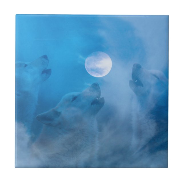 Wolves and Moon Native American Gifts Tile (Front)