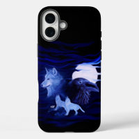 Wolves and Raven with full moon