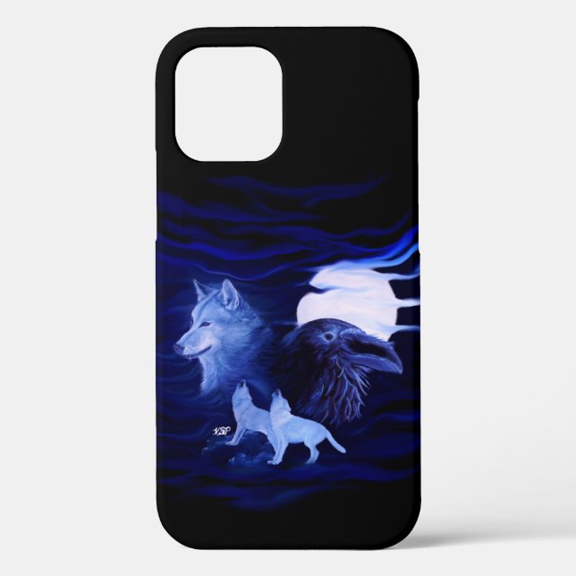 Wolves and Raven with full moon Case-Mate iPhone Case (Back)