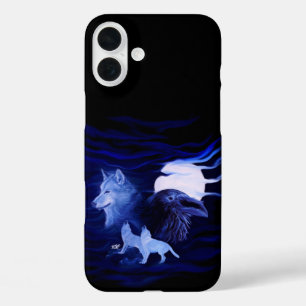 Wolves and Raven with full moon iPhone 16 Plus Case