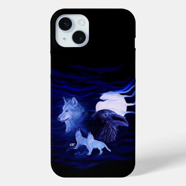 Wolves and Raven with full moon Case-Mate iPhone Case (Back)
