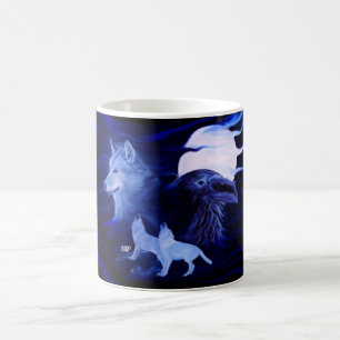 Wolves and Raven with full moon Coffee Mug