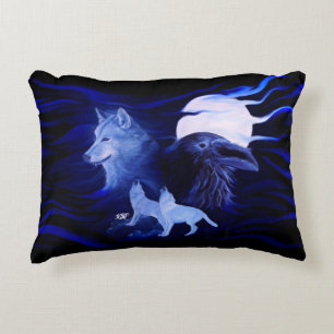 Wolves and Raven with full moon Decorative Cushion