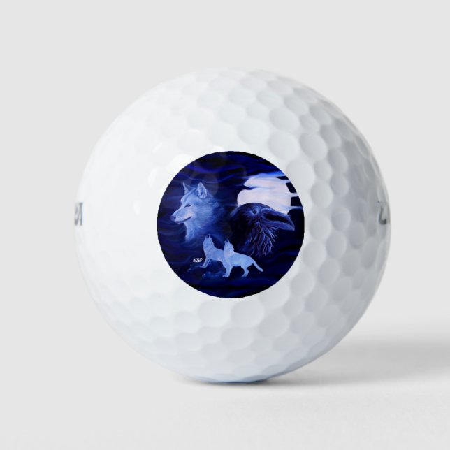 Wolves and Raven with full moon Golf Balls (Front)
