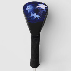 Wolves and Raven with full moon Golf Head Cover