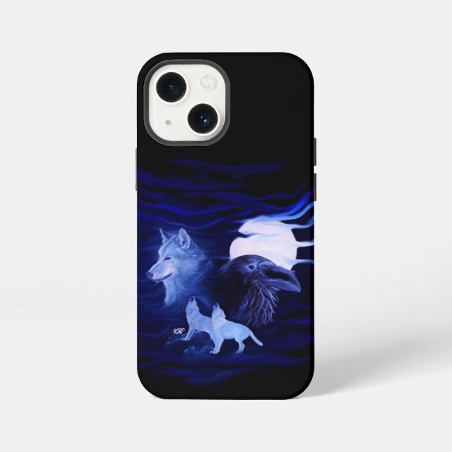 Wolves and Raven with full moon iPhone Case (Back)