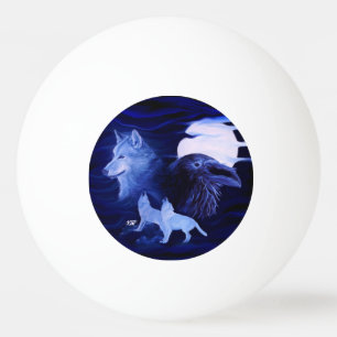 Wolves and Raven with full moon Ping Pong Ball