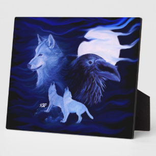 Wolves and Raven with full moon Plaque