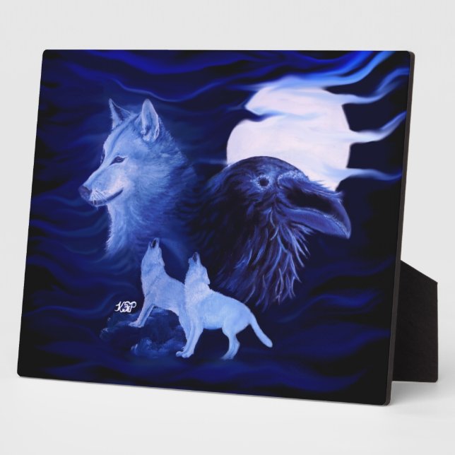 Wolves and Raven with full moon Plaque (Side)