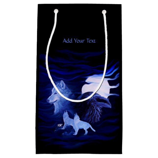 Wolves and Raven with full moon Small Gift Bag (Front)