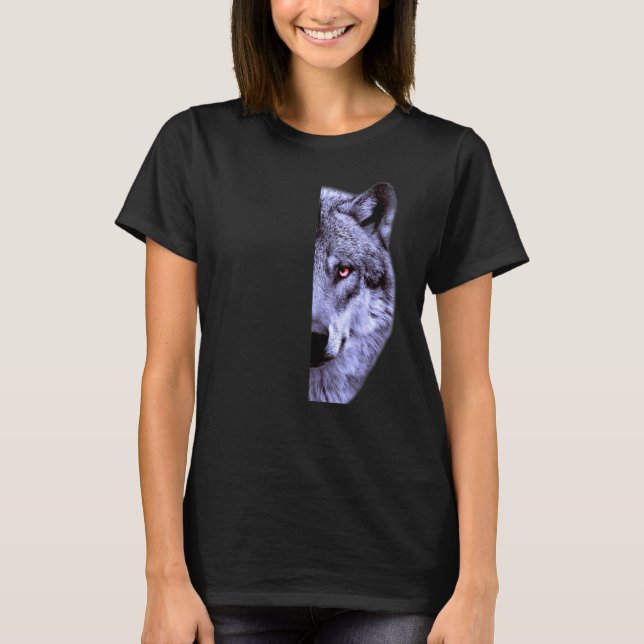 Wolves Animal Half Wolf In Cool Wolf   Present T-Shirt (Front)
