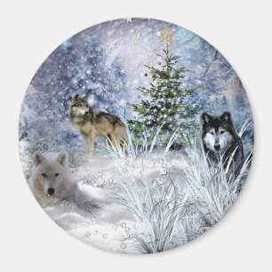 Wolves at Christmas a Winter Wonderland  Fridge  Magnet