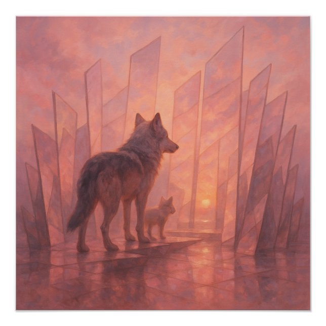 Wolves at the Sunrise Mirror Path – GeoWild Art Poster (Front)