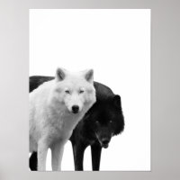 Wolves Black White Cabin Rustic Photo Poster